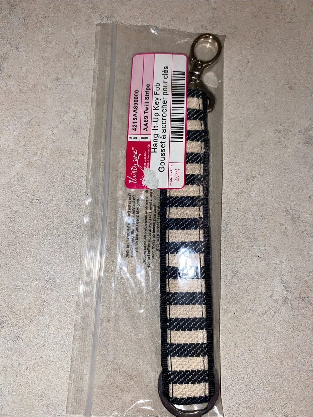 thirty-one Twill Hang it up Striped Wristlet Key Fob